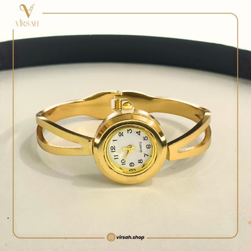 Virsah Gold-Tone Bangle Watch for Women | Stylish Artificial Bracelet Watch