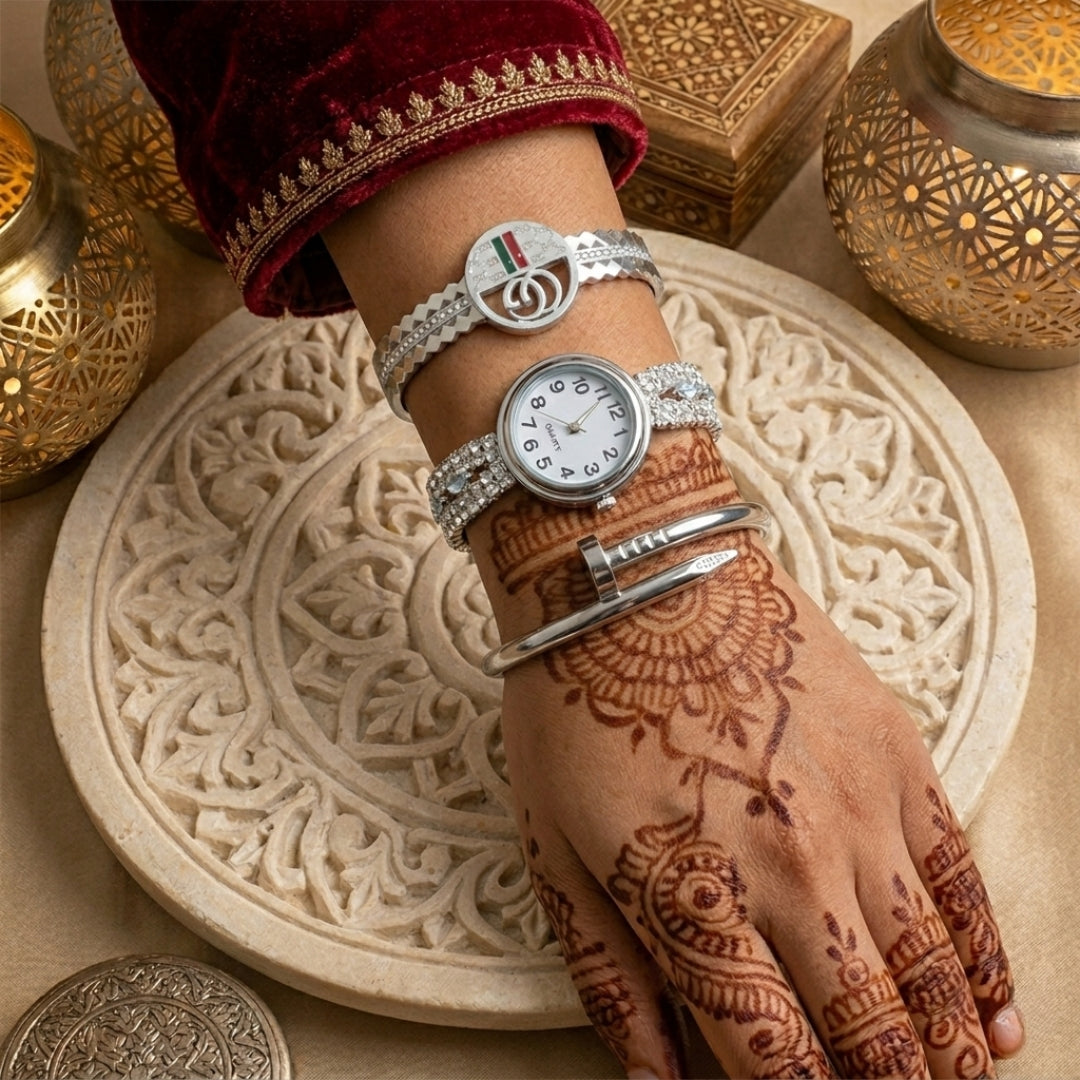 Silver Stainless Steel Bracelet & Watch Combo – Deal of Virsah