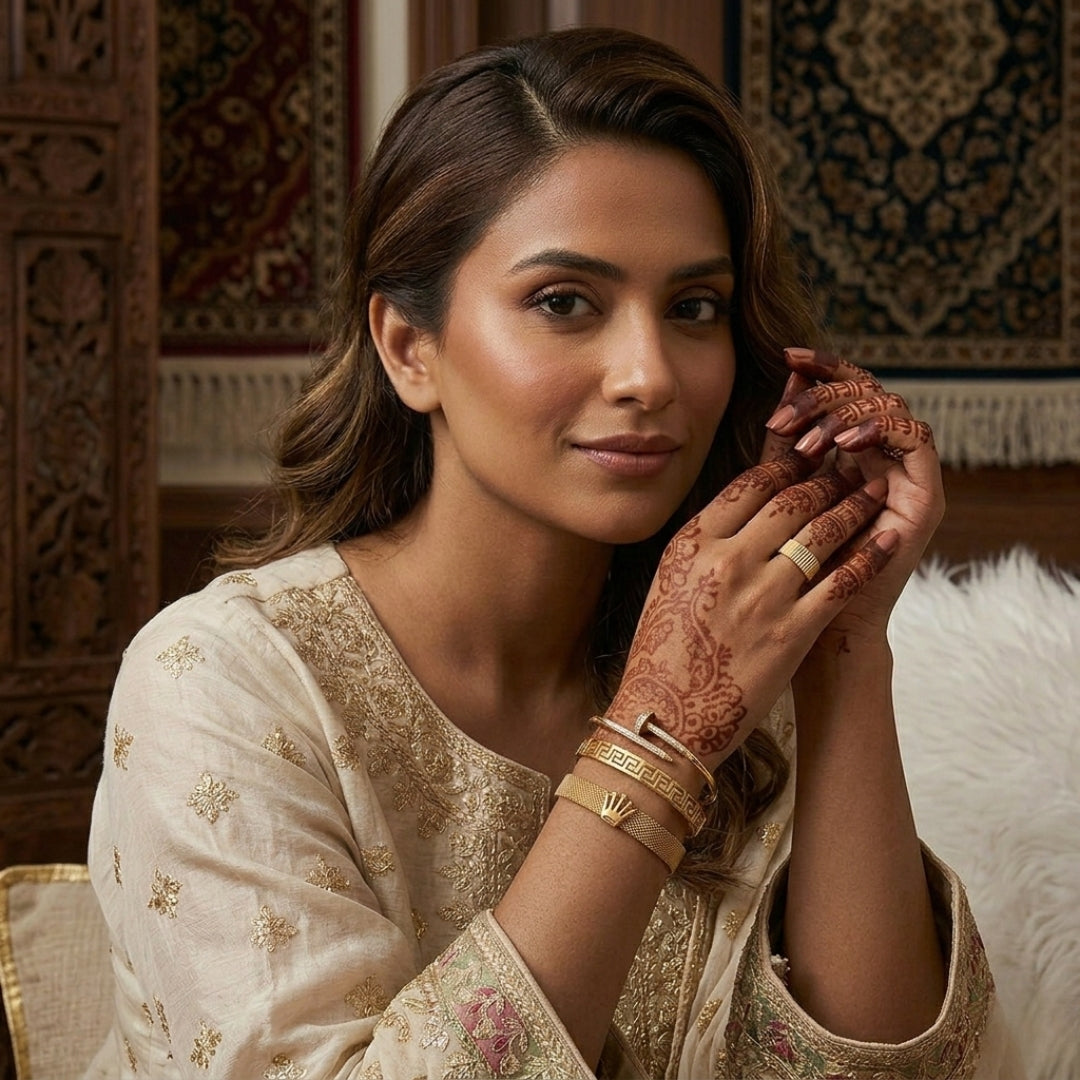 Luxury Golden Stainless Steel Jewelry Set – Premium Bracelets and Ring