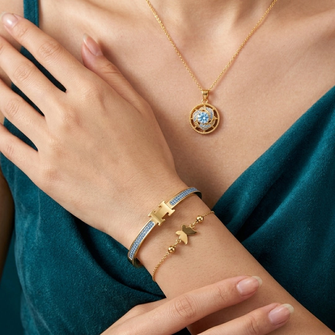 Virsah Stainless Steel Jewelry Set – 2 Bracelets & Pendant Necklace