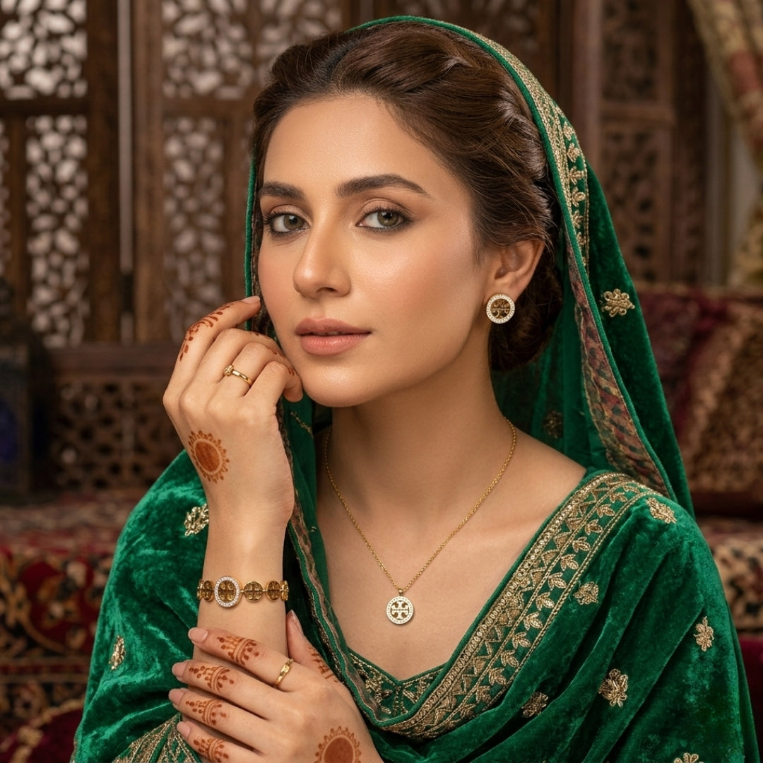 Luxury Gold Plated Jewelry Set for Women | Bracelet, Necklace & Earring