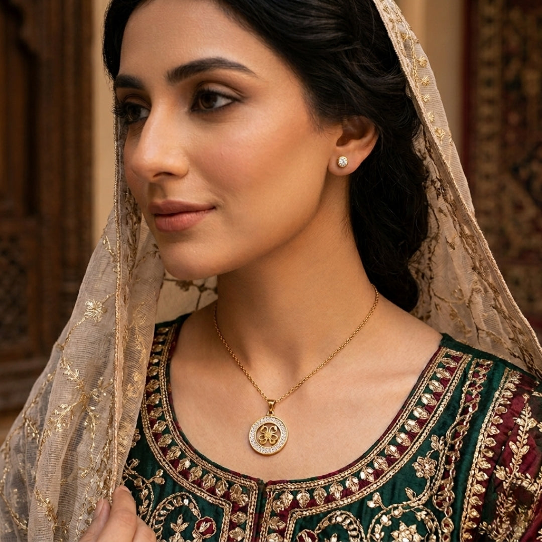 Virsah Gold Crystal Pendant Necklace & Earrings Set