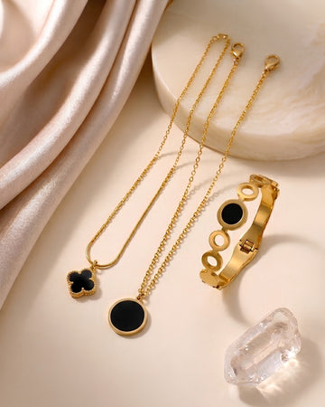 Virsah Luxury Stainless Steel Jewelry Set – Roman Pendant, Clover Pendant and Bracelet