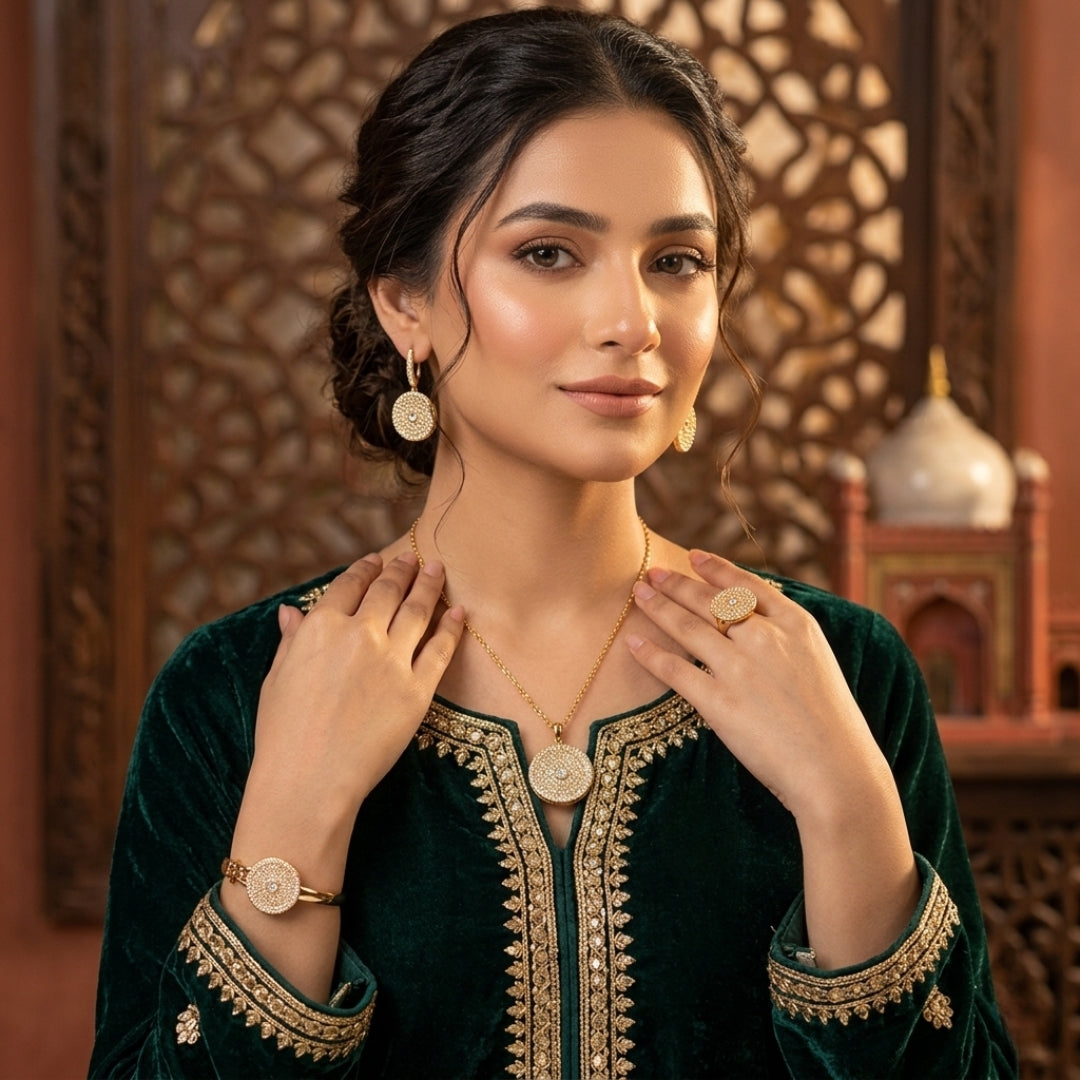 Crystal Round Disc Gold-Plated Jewelry Set | Artificial Jewelry for Women