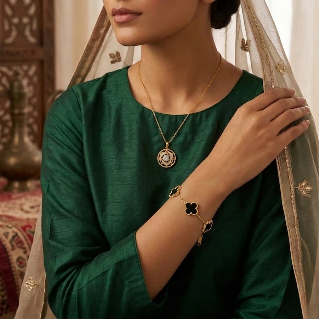 Luxury Gold Stainless Steel Bracelet & Pendant Set by Virsah