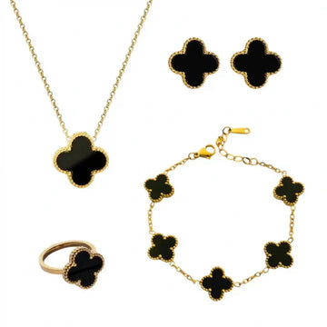 Premium Black Clover Jewelry Set (4-Piece) | Elegant Women’s Jewelry Collection