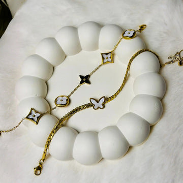 Premium Luxe Charm Bracelet Set | Mother-of-Pearl & Black Enamel Desig