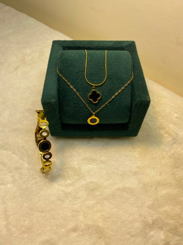 Virsah Luxury Stainless Steel Jewelry Set – Roman Pendant, Clover Pendant and Bracelet